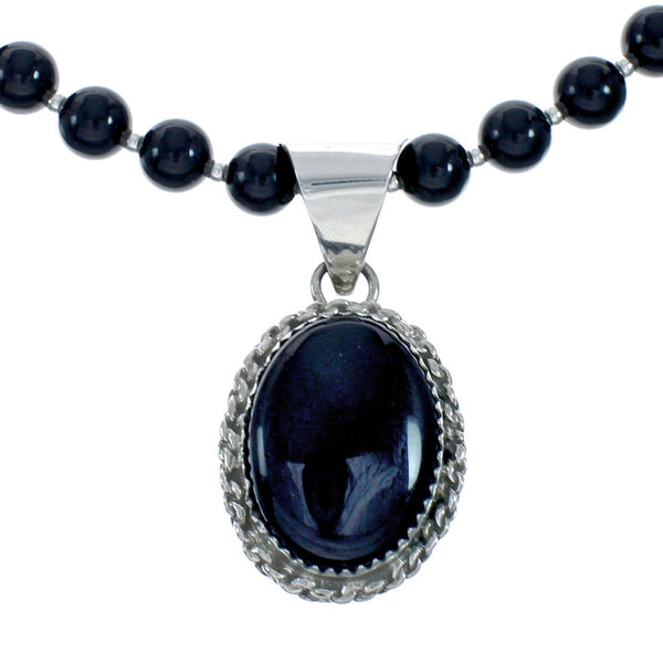 Native American Onyx Sterling Silver Navajo Bead Necklace X11320