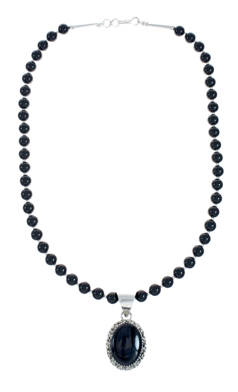 Native American Onyx Sterling Silver Navajo Bead Necklace X11320