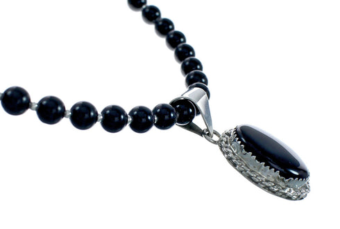 Native American Onyx Sterling Silver Navajo Bead Necklace X11320