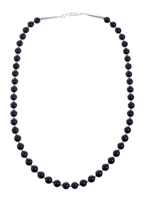 Native American Onyx Sterling Silver Navajo Bead Necklace X11320