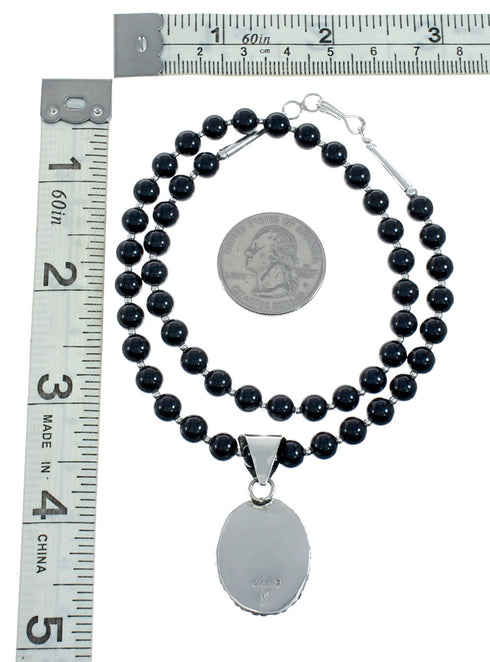 Native American Onyx Sterling Silver Navajo Bead Necklace X11320