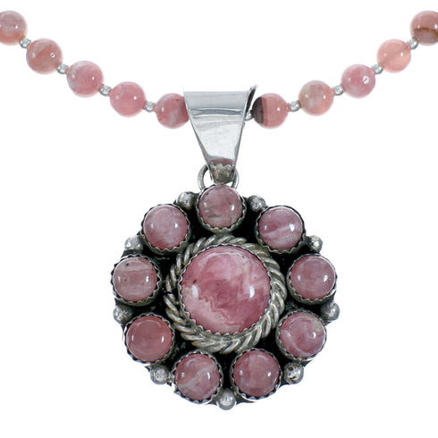 Native American Sterling Silver Rhodochrosite Bead Necklace X11321