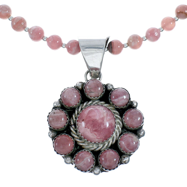 Native American Sterling Silver Rhodochrosite Bead Necklace X11321