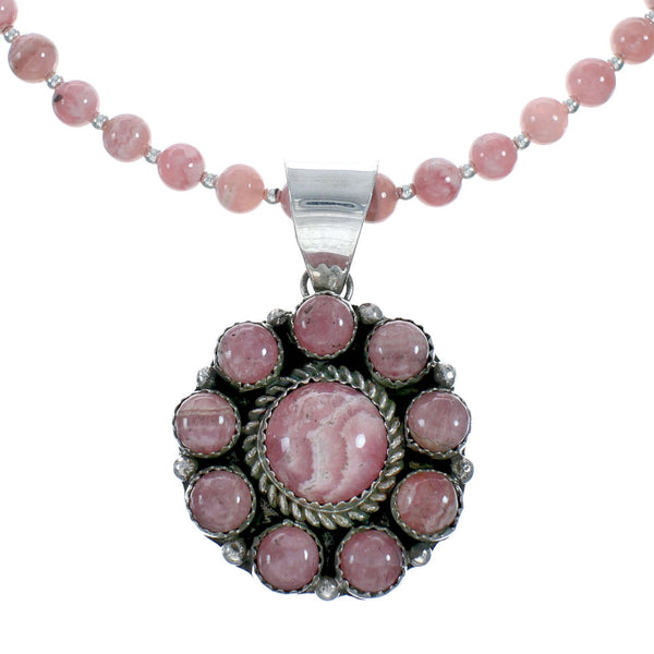 Native American Sterling Silver Rhodochrosite Bead Necklace X11322