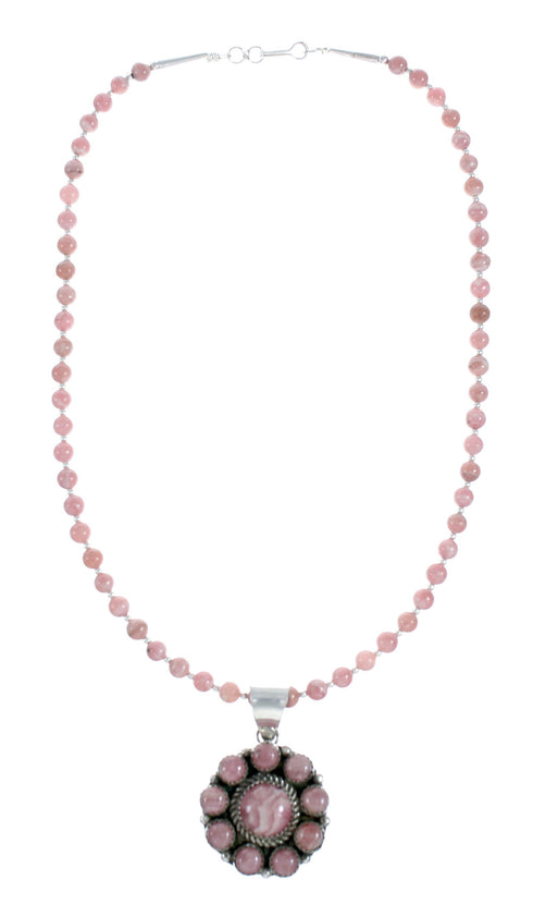 Native American Sterling Silver Rhodochrosite Bead Necklace X11322