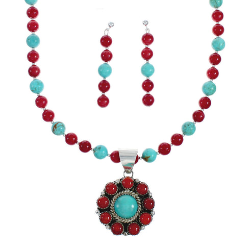 Native American Navajo Multicolor Sterling Silver Necklace Set X11358