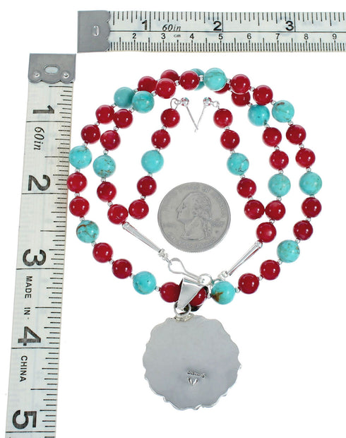 Native American Navajo Multicolor Sterling Silver Necklace Set X11358