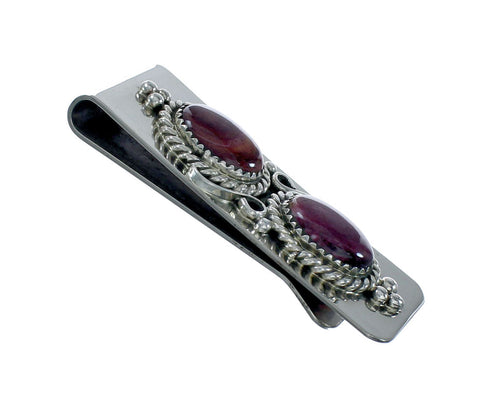 Genuine Navajo Sterling Silver Purple Oyster Shell Money Clip X11323