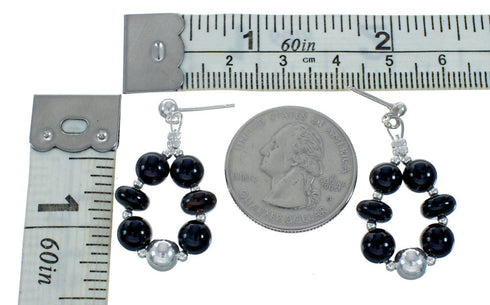 Navajo Sterling Silver And Onyx Bead Post Dangle Earrings X11342
