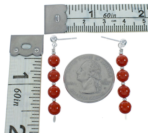 Navajo Coral Post Dangle Sterling Silver Bead Earrings X11317