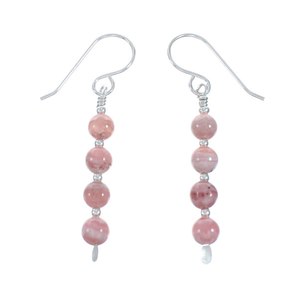 Genuine Sterling Silver Rhodochrosite Bead Hook Dangle Earrings X11315