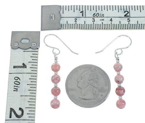 Genuine Sterling Silver Rhodochrosite Bead Hook Dangle Earrings X11315