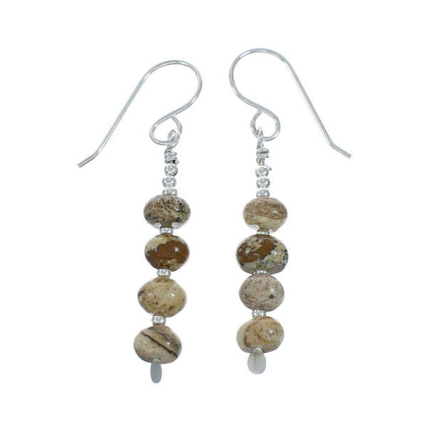 Genuine Sterling Silver Picture Rock Bead Hook Dangle Earrings X11363