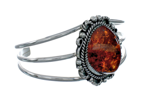 Genuine Navajo Amber Sterling Silver Cuff Bracelet X11313