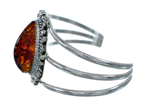 Genuine Navajo Amber Sterling Silver Cuff Bracelet X11313