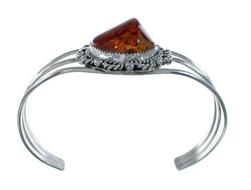 Genuine Navajo Amber Sterling Silver Cuff Bracelet X11313