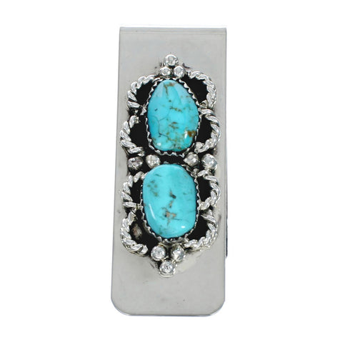 Unique Navajo Turquoise And Sterling Silver Money Clip X11365