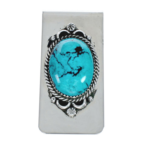 Unique Native American Turquoise And Sterling Silver Navajo Money Clip X11368