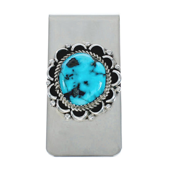 Unique Native American Turquoise And Sterling Silver Navajo Money Clip X11369