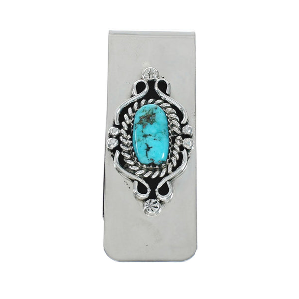 Unique Native American Turquoise And Sterling Silver Navajo Money Clip X11375