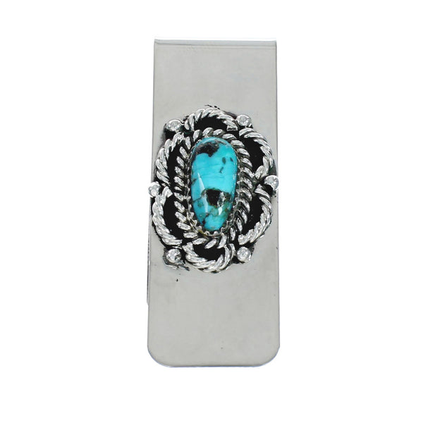 Authentic Turquoise And Sterling Silver Navajo Money Clip X11376
