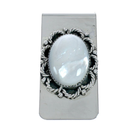 Mother Of Pearl Sterling Silver Navajo Money Clip X11387