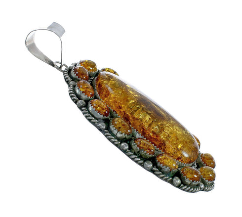 Genuine Native American Navajo Sterling Silver Amber Pendant X11393
