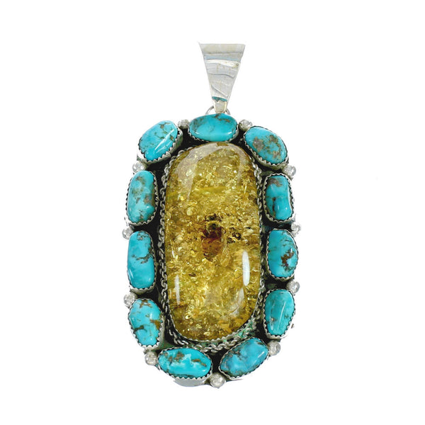 Genuine Navajo Sterling Silver Turquoise Amber Pendant X11394