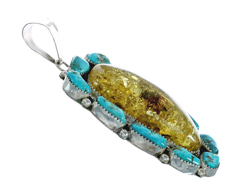 Genuine Navajo Sterling Silver Turquoise Amber Pendant X11394