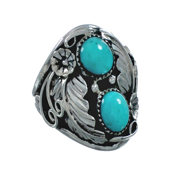 Authentic Sterling Silver Navajo Turquoise Leaf Design Ring Size 10 X11404