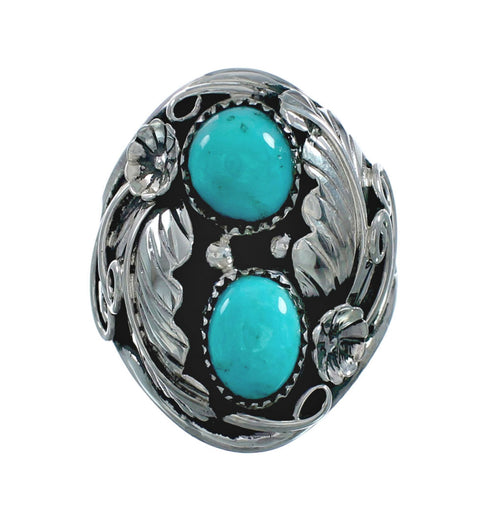Authentic Sterling Silver Navajo Turquoise Leaf Design Ring Size 10 X11404