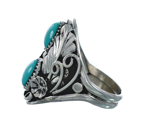 Authentic Sterling Silver Navajo Turquoise Leaf Design Ring Size 10 X11404