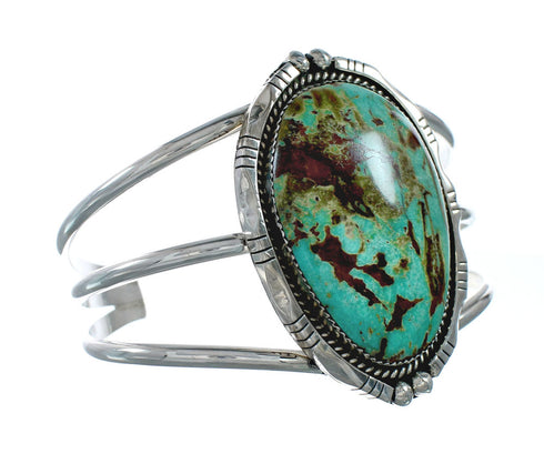 Authentic Native Kingman American Turquoise Sterling Silver Navajo Cuff Bracelet X11413