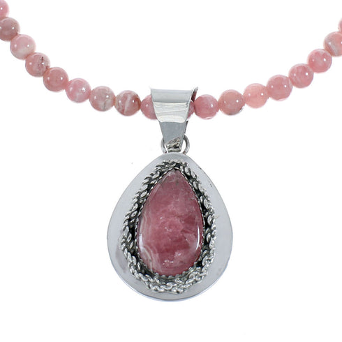 Native American Sterling Silver Rhodochrosite Bead Necklace X11416