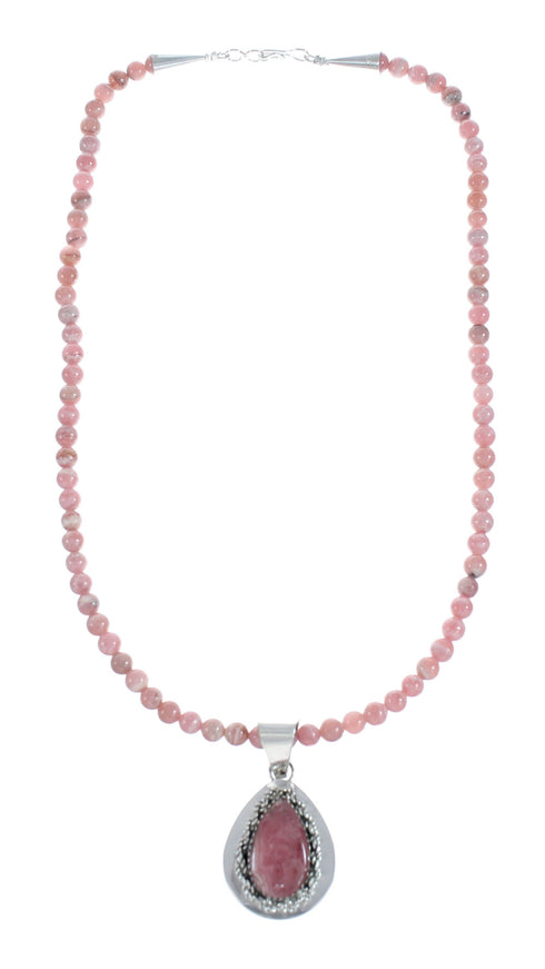 Native American Sterling Silver Rhodochrosite Bead Necklace X11416