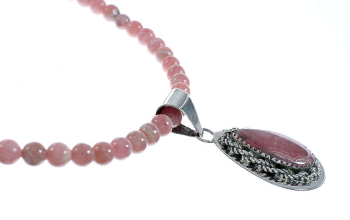 Native American Sterling Silver Rhodochrosite Bead Necklace X11416
