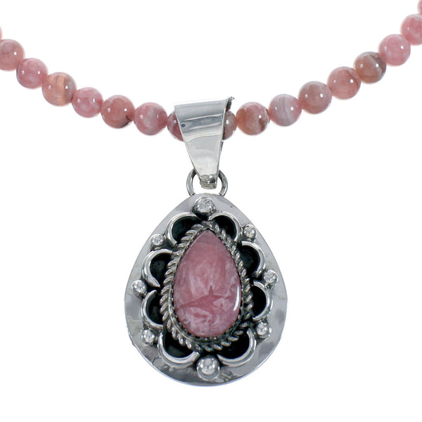 Native American Sterling Silver Rhodochrosite Bead Necklace X11417