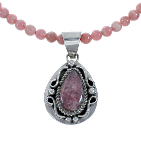 Native American Sterling Silver Rhodochrosite Bead Necklace X11418
