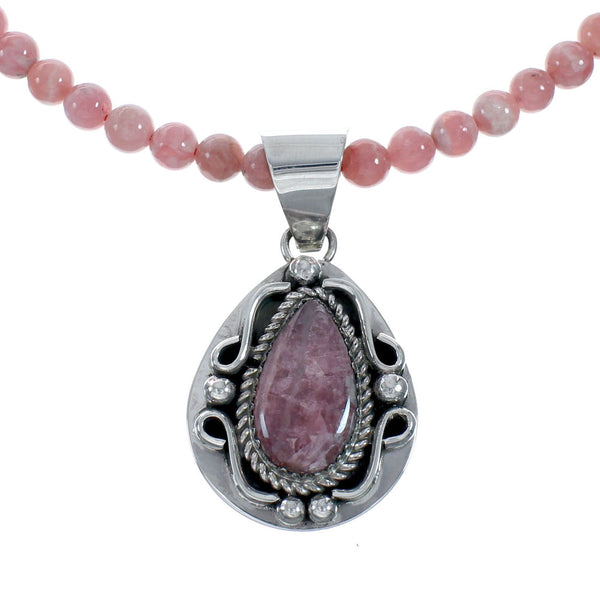 Native American Sterling Silver Rhodochrosite Bead Necklace X11418
