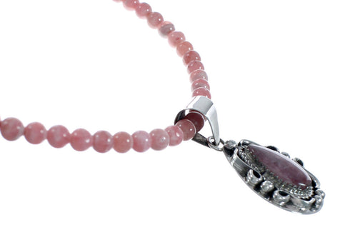 Native American Sterling Silver Rhodochrosite Bead Necklace X11418