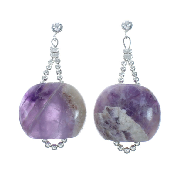 Sterling Silver Amethyst Bead Post Dangle Earrings X11431