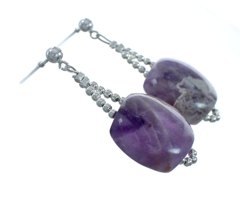Sterling Silver Amethyst Bead Post Dangle Earrings X11431