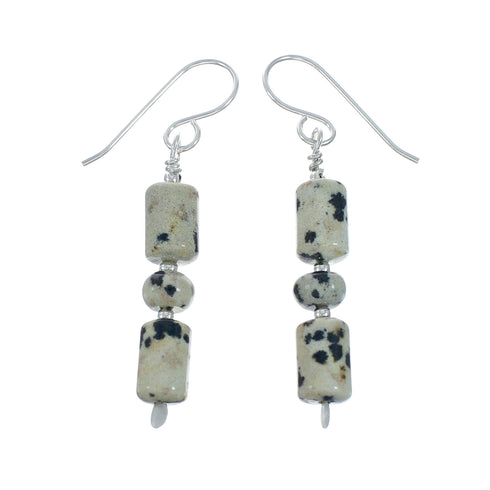 Navajo Dalmatian Bead Sterling Silver Hook Dangle Earrings X11440