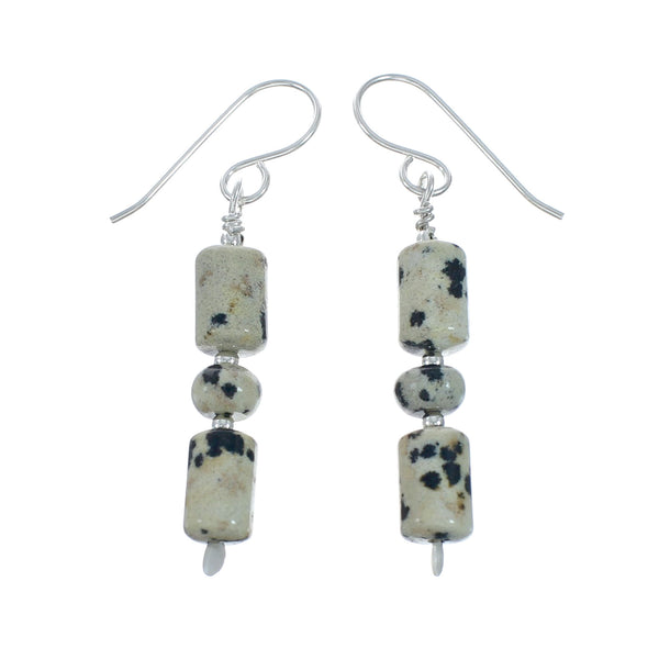 Navajo Dalmatian Bead Sterling Silver Hook Dangle Earrings X11440