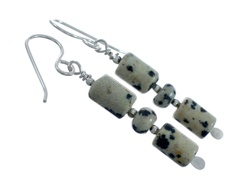 Navajo Dalmatian Bead Sterling Silver Hook Dangle Earrings X11440