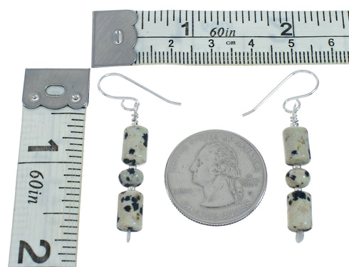 Navajo Dalmatian Bead Sterling Silver Hook Dangle Earrings X11440