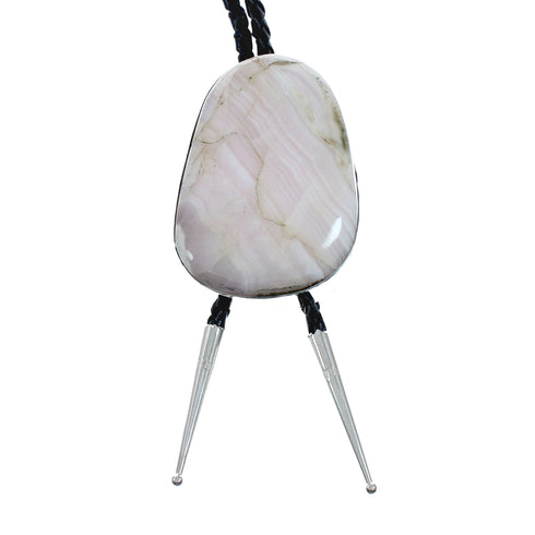Navajo Genuine Sterling Silver And Pink Quartz Bolo Tie X11432