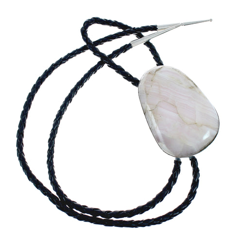 Navajo Genuine Sterling Silver And Pink Quartz Bolo Tie X11432