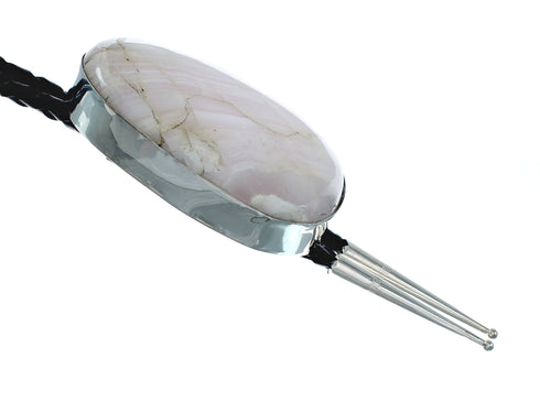 Navajo Genuine Sterling Silver And Pink Quartz Bolo Tie X11432