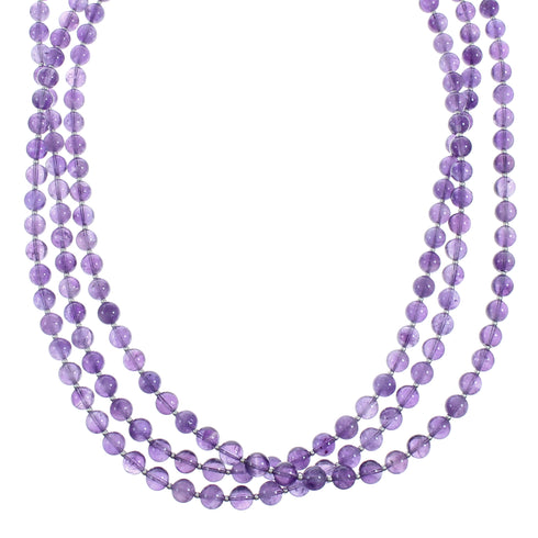 Native American Amethyst Sterling Silver 3-Strand Bead Necklace X11430